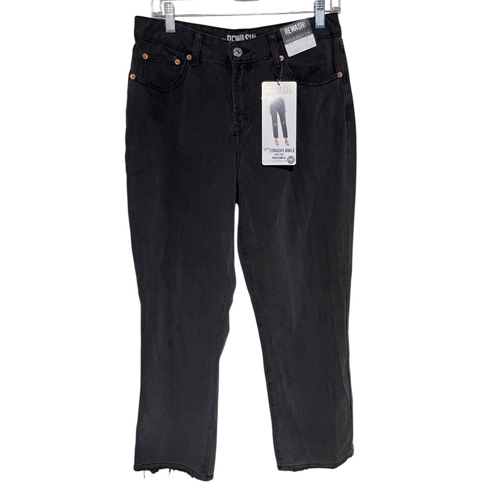 Rewash Jeans Womens Size 28 Black High Rise Straight Ankle Denim Raw Hem